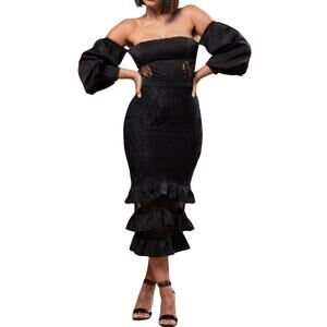 NWT By Egreis Talia Black Lace Off The Shoulder Bodycon Midi Dress Size Medium